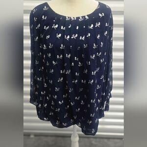 Roz & Ali Navy Blouse with Silver Pattern